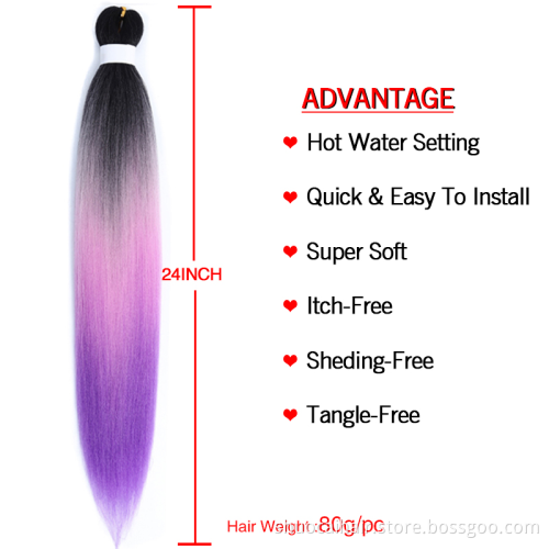 Hot Sale Kanekalons  24" Corchet Hair Wholesale Braid Synthetic Hair Extension Pre Stretched Easy Braid Twist Jumbo Wick Braid